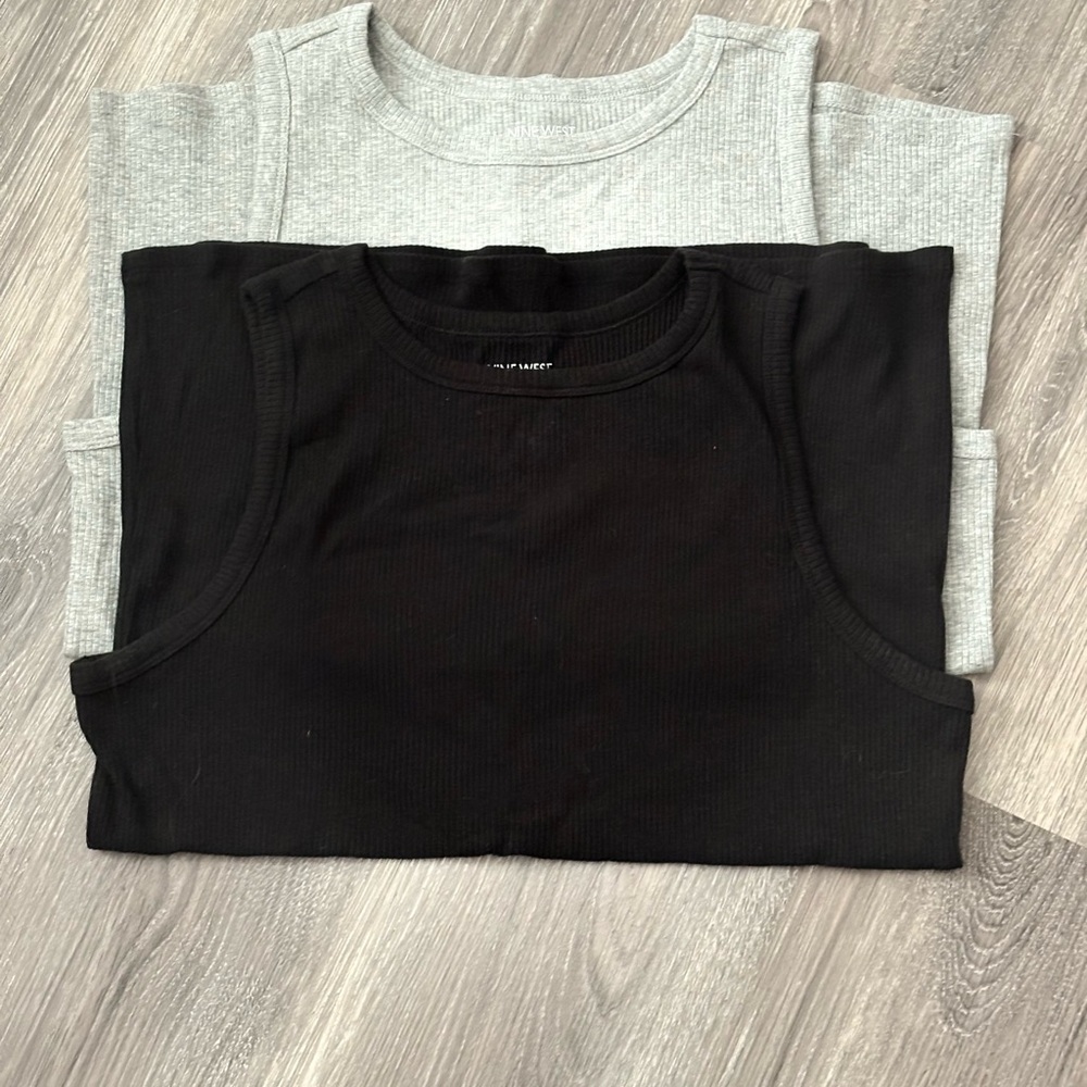 Nine West Ribbed Tank Top Bundle | Black + Gray | Size XL | 2-Pack